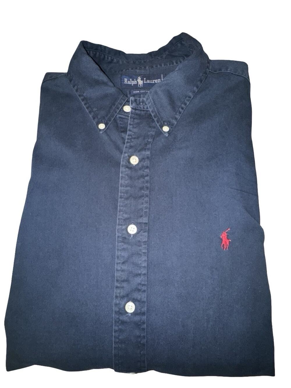 Ralph Lauren Blue Label Navy Shirt Button Down Long Sleeve Thick Cotton Sz XXL